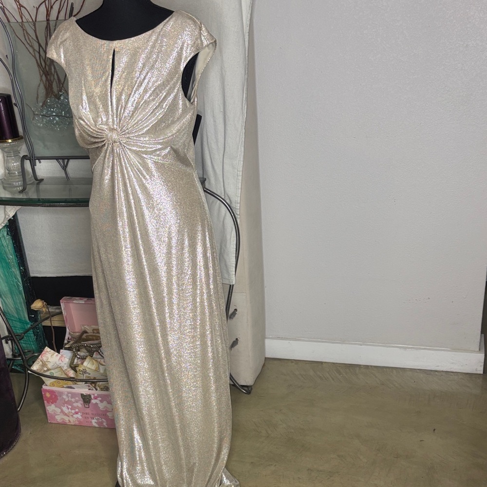 Vince Camuto Shimmering Cream Maxi Dress